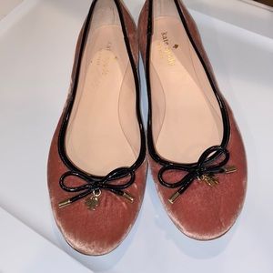 Kate Spade Pink Velvet Flats with Black Trim